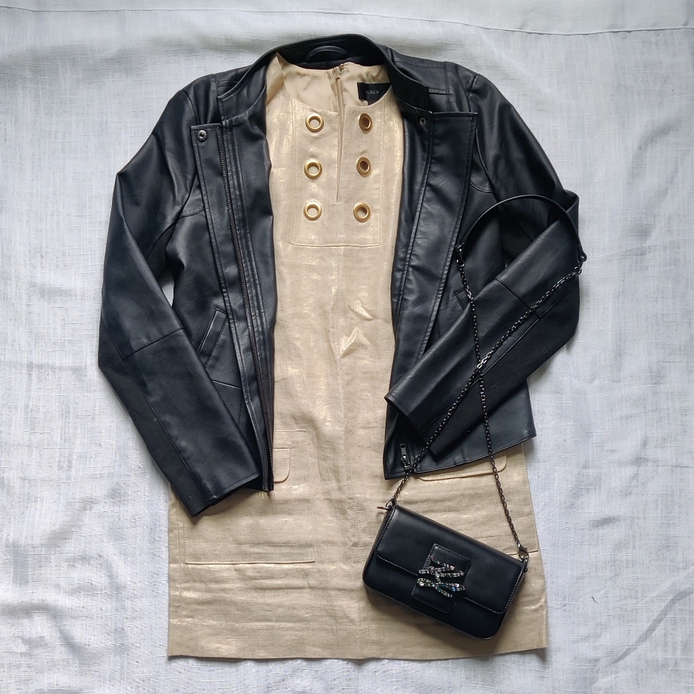 *JCREW* shimmery gold linen shift dress with grommets